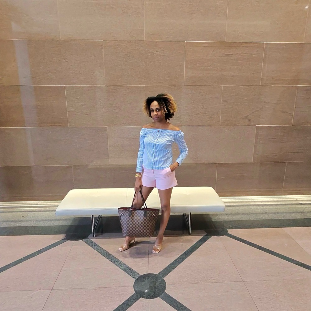 Francesca's Collections Blush Pink High-Waist Belted Shorts - Picture 6 of 6